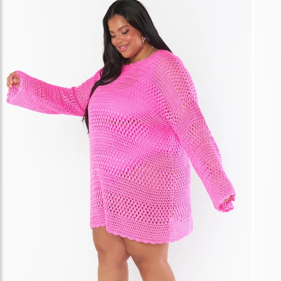 NWT Show Me Your MuMu Soldout Limited Edition Paula Crochet Pullover 3x Hot Pink - Picture 3 of 6
